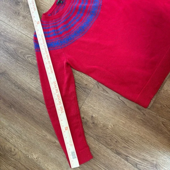 Talbots Lambswool Fair Isle Knit Sweater Womens L Red Blue Crew Neck Buttons - Picture 7 of 11